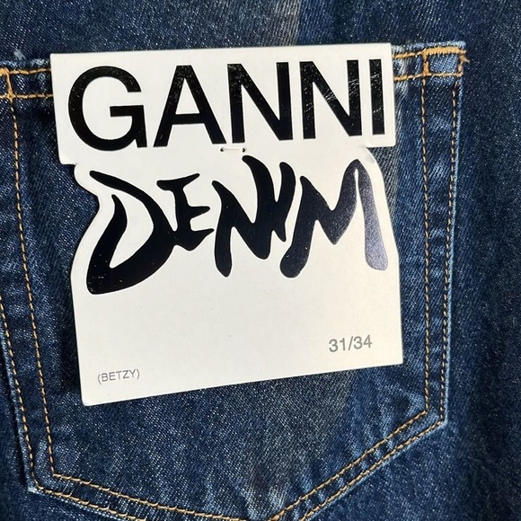 Ganni Betzy Jeans Dark Blue Stone size 31/34 Flare High Rise Organic Cotton NWT - Picture 10 of 16